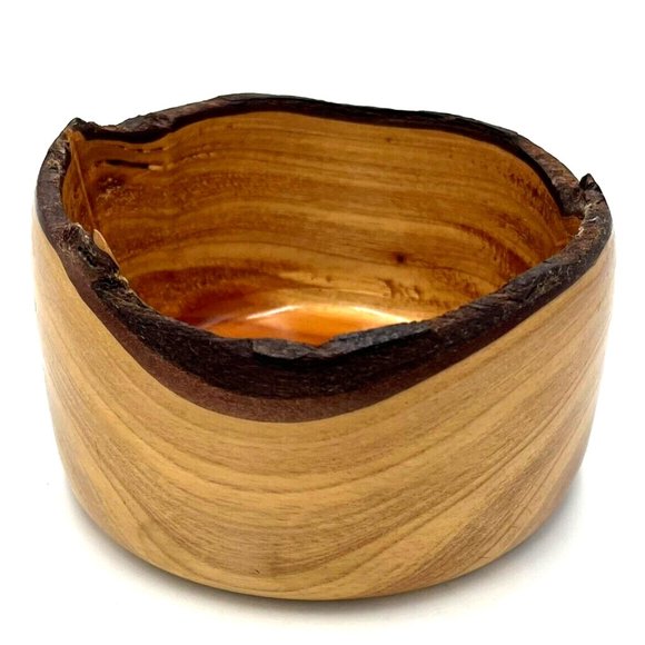Small Carved Burl Wood Bowl Trinket Dish Vessel Raw Edge 3.75 x 2.25" - Picture 1 of 6